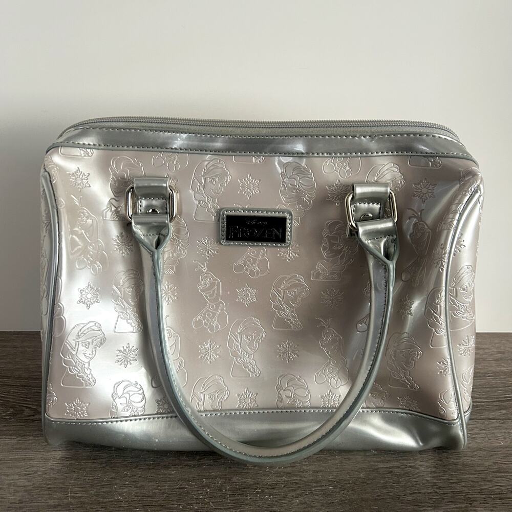 Disney Loungefly Frozen Satchel Purse Embossed Silver Handbag Zip Top Elsa Anna